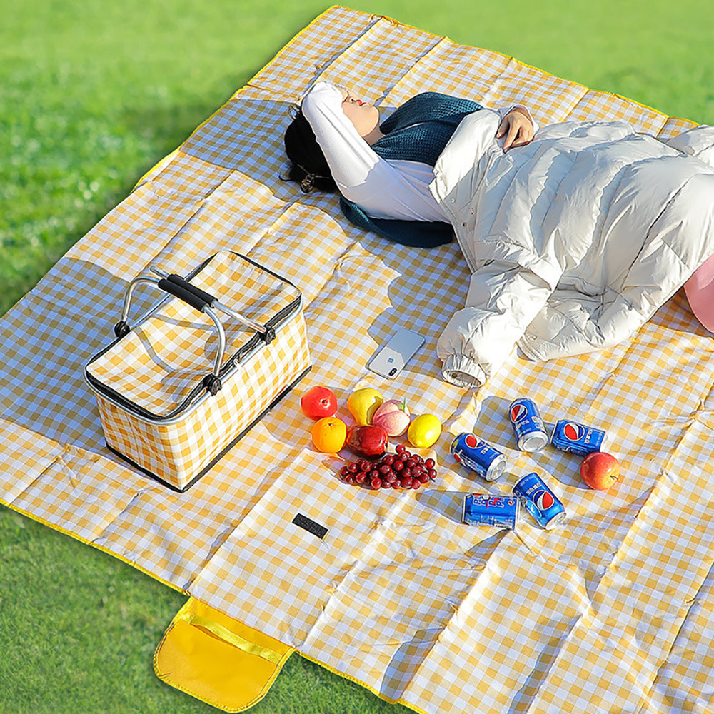 Picnic Basket Portable Collapsible and Insulated - Yellow Grid