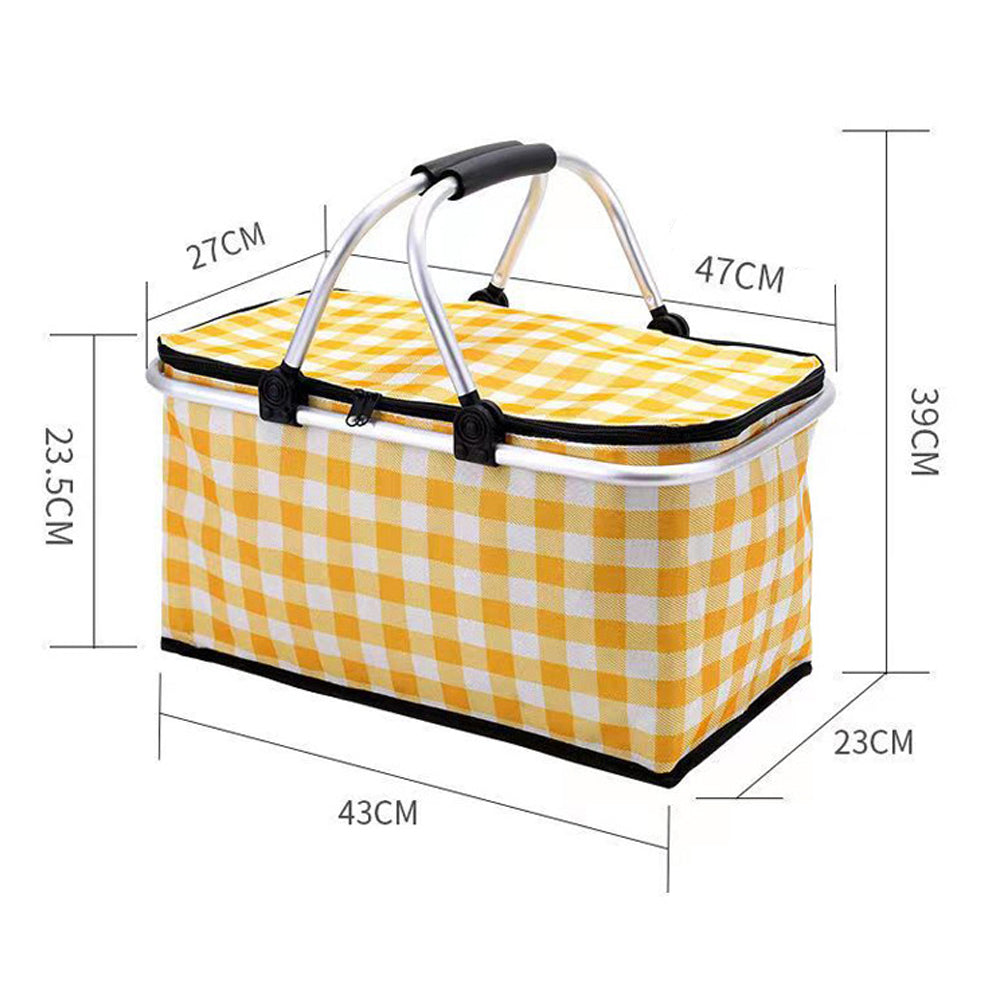 Picnic Basket Portable Collapsible and Insulated - Yellow Grid