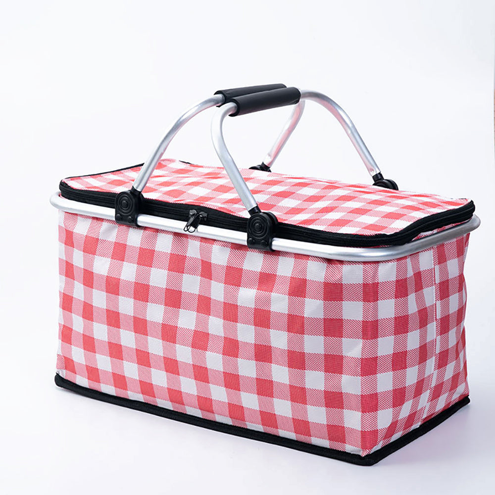 Picnic Basket Portable Collapsible and Insulated - Red Grid