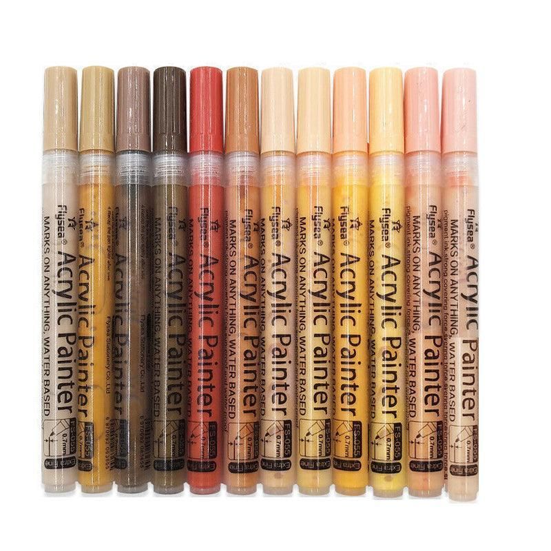 12-Colour Skin Tone Acrylic Paint Marker Set – Fine Tip 0.7mm Art Pens for Detail, Portrait & Creative Expression