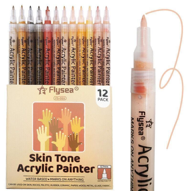 12-Colour Skin Tone Acrylic Paint Marker Set – Fine Tip 0.7mm Art Pens for Detail, Portrait & Creative Expression