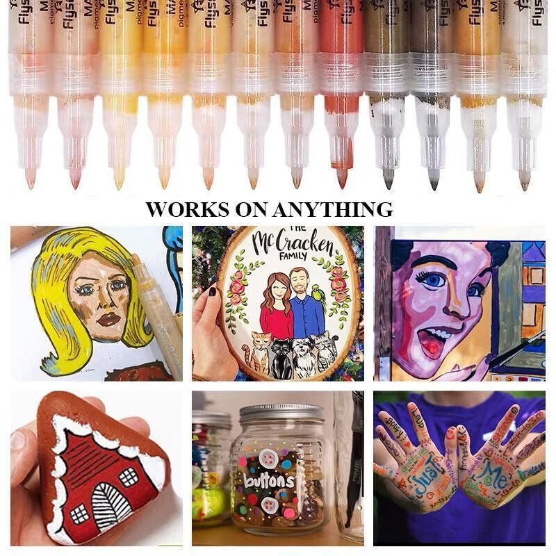 12-Colour Skin Tone Acrylic Paint Marker Set – Fine Tip 0.7mm Art Pens for Detail, Portrait & Creative Expression