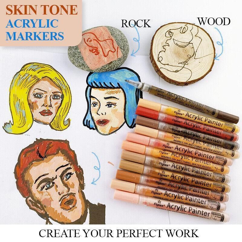 12-Colour Skin Tone Acrylic Paint Marker Set – Fine Tip 0.7mm Art Pens for Detail, Portrait & Creative Expression