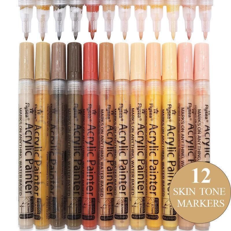 12-Colour Skin Tone Acrylic Paint Marker Set – Fine Tip 0.7mm Art Pens for Detail, Portrait & Creative Expression