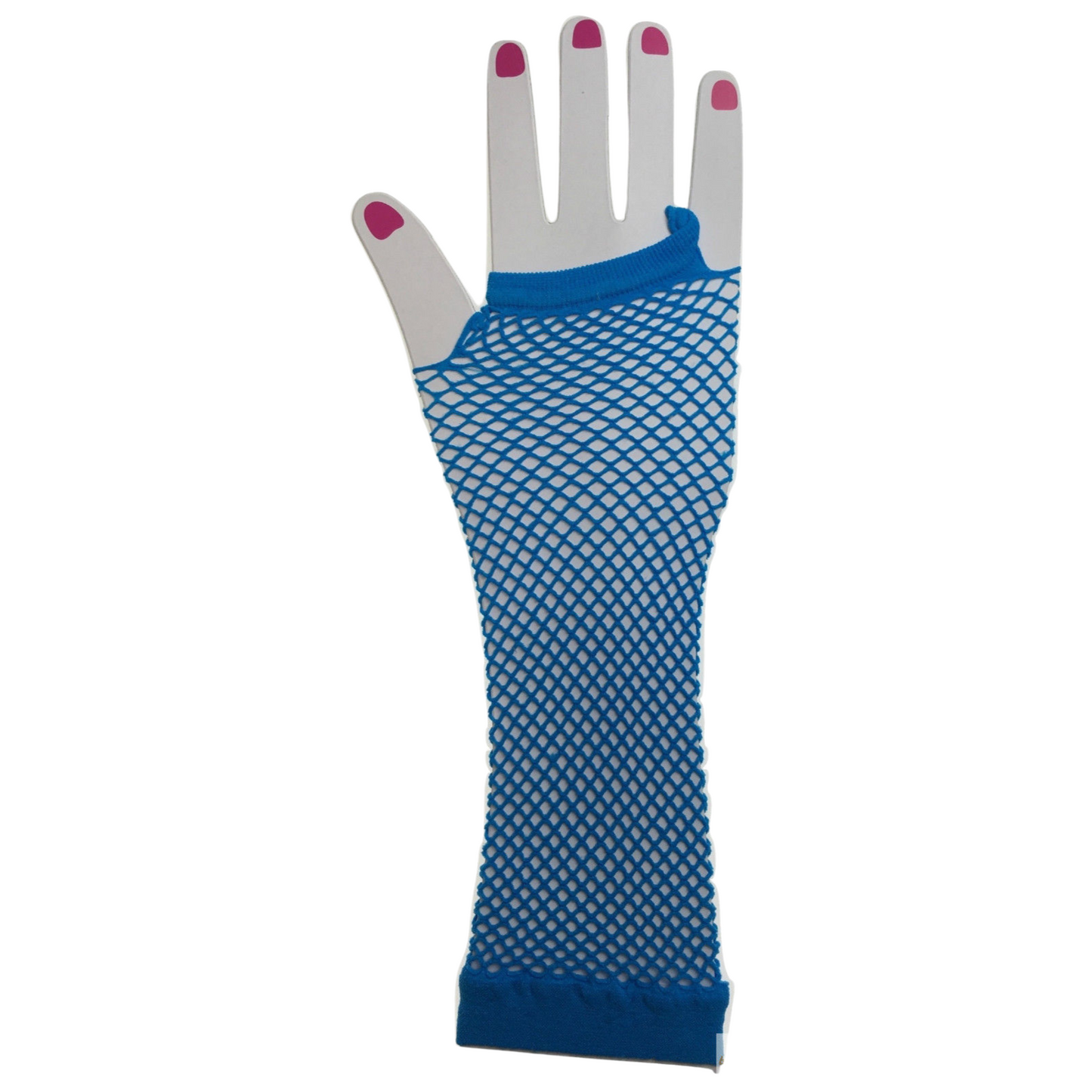 Blue Fishnet Fingerless Gloves – Long 70s 80s Costume Party Accessory