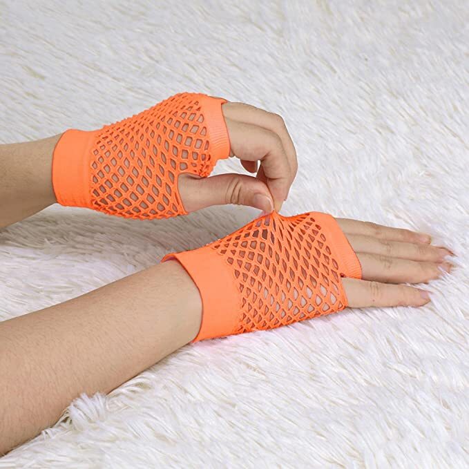 Orange Fishnet Fingerless Gloves – 70s 80s Costume Party Accessory