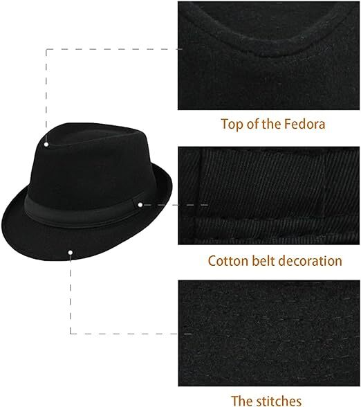 Classic Trilby Detective Fedora Hat Party Costume - Black