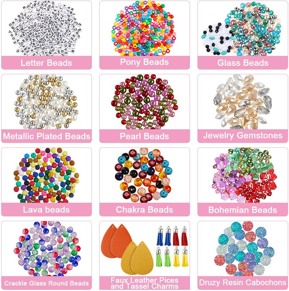 Deluxe 4-Layer 2880 PCS Jewellery Making Kit: Beads, Charms, Findings, Beading Wire for DIY Bracelets, Necklaces, Earrings