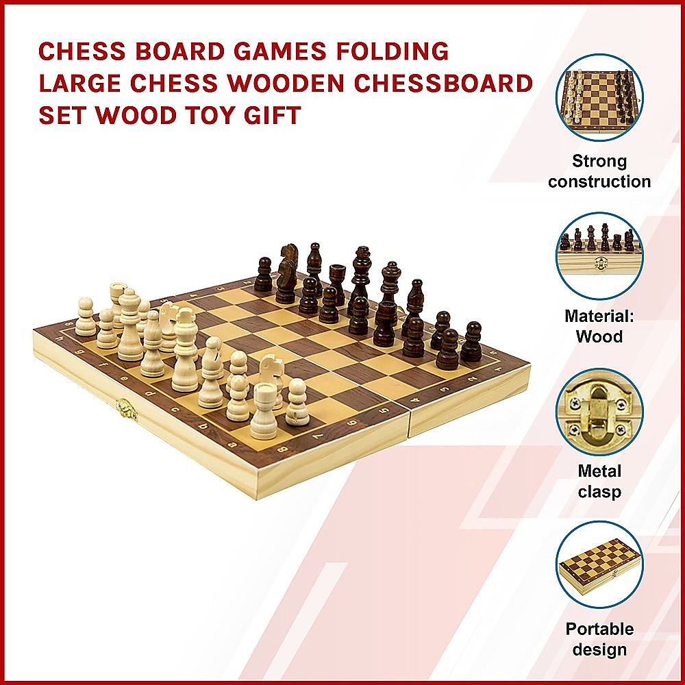 Chess Board Game Large Wooden Folding Portable Chessboard Set