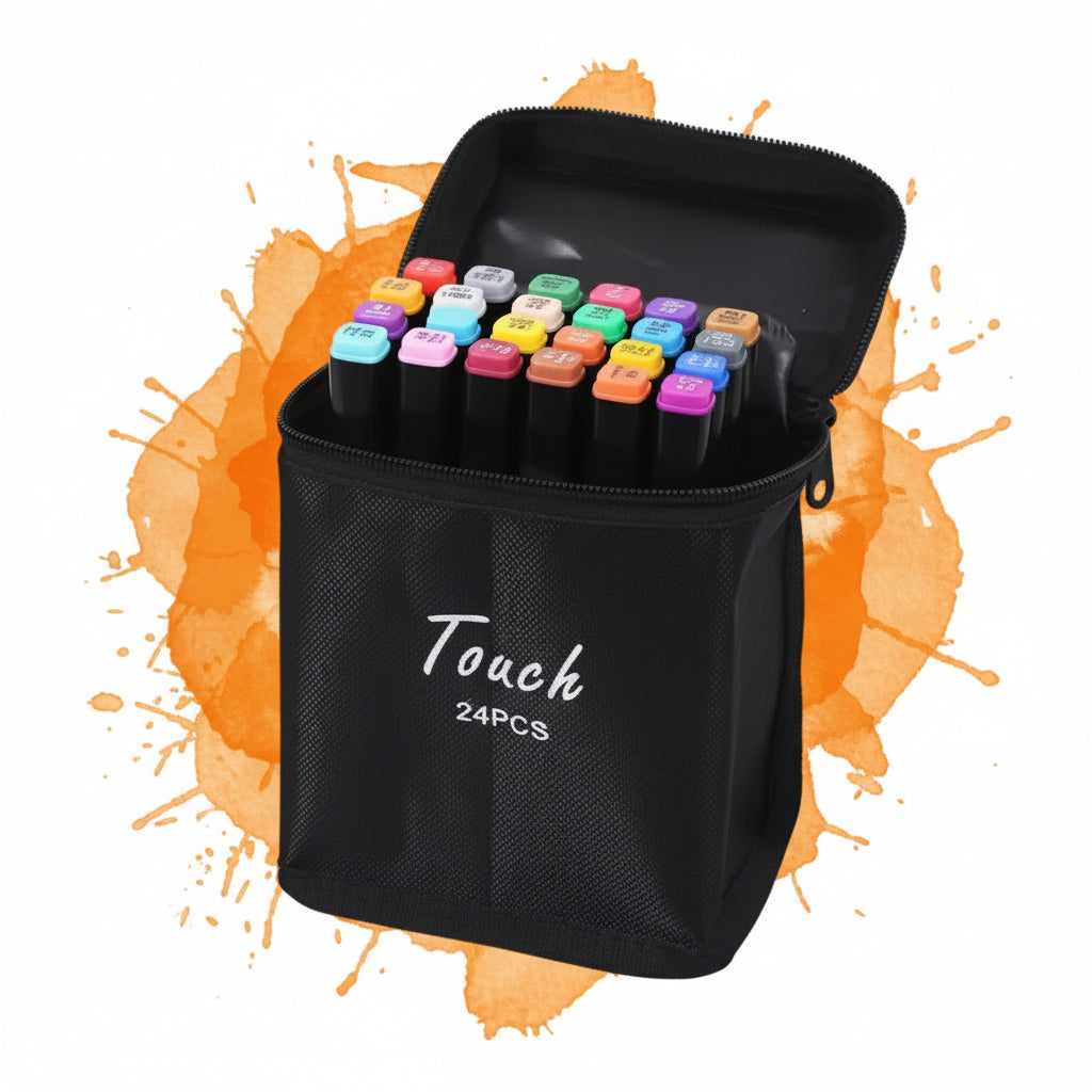 Professional Dual-Tip Marker Set - 24 Colours with Fine & Broad Dual Tips and Colour-Coded Caps