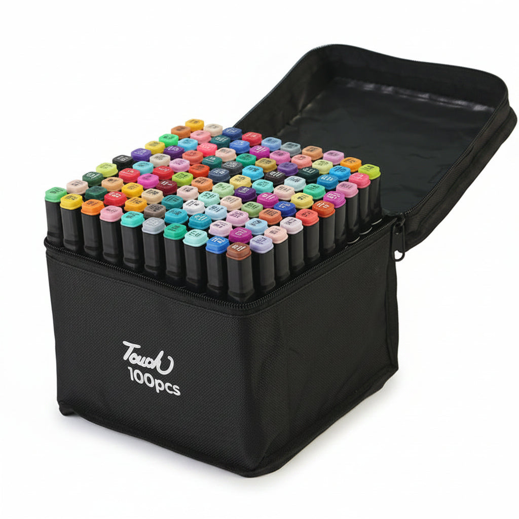 100-Piece Dual-Tip Art Marker Set – Professional Colour Markers with Fine & Broad Tips, Carry Case for Drawing & Creative Expression