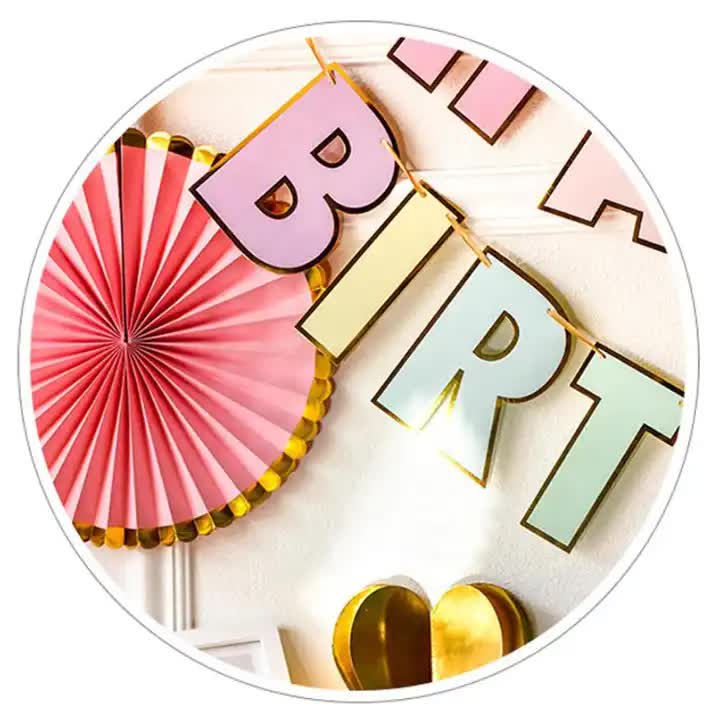 Pastel Macaron Birthday Decorations Set – Happy Birthday Banner, Paper Fans, Heart & Star Garland Party Kit