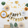 Gold Birthday Decorations Set – Happy Birthday Banner, Paper Fans, Heart & Star Garland Party Kit