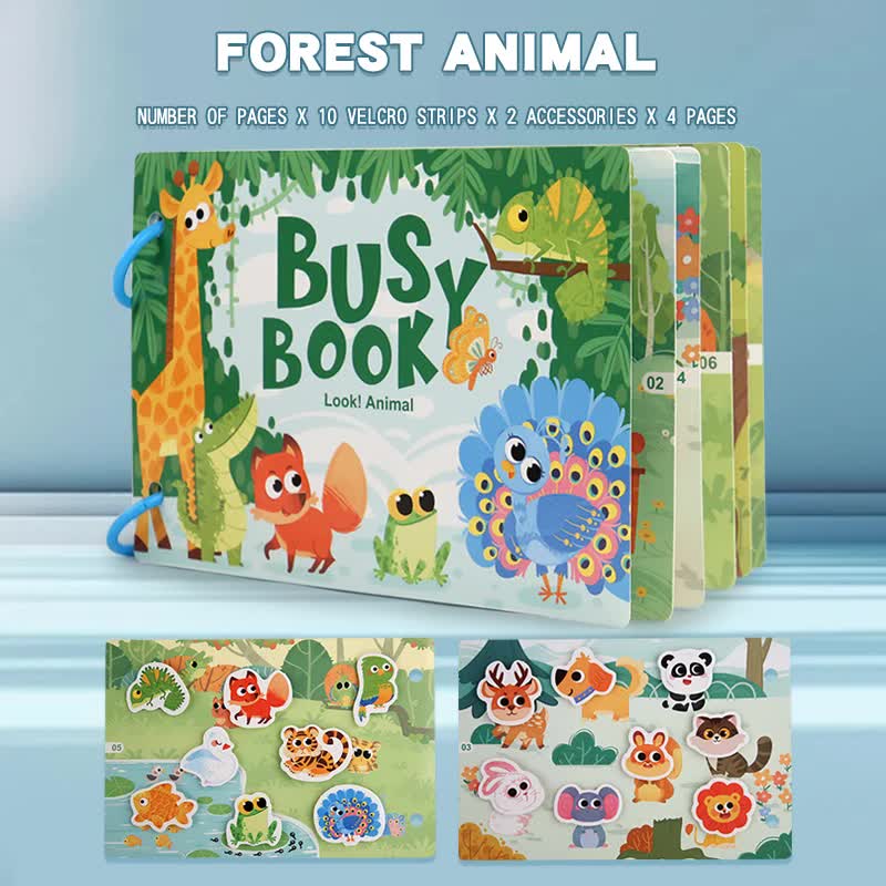 Kids Busy Book Set 5 Pack – Interactive Preschool Learning Activities Farm, Ocean, Vehicles, Dinosaurs, & Forest