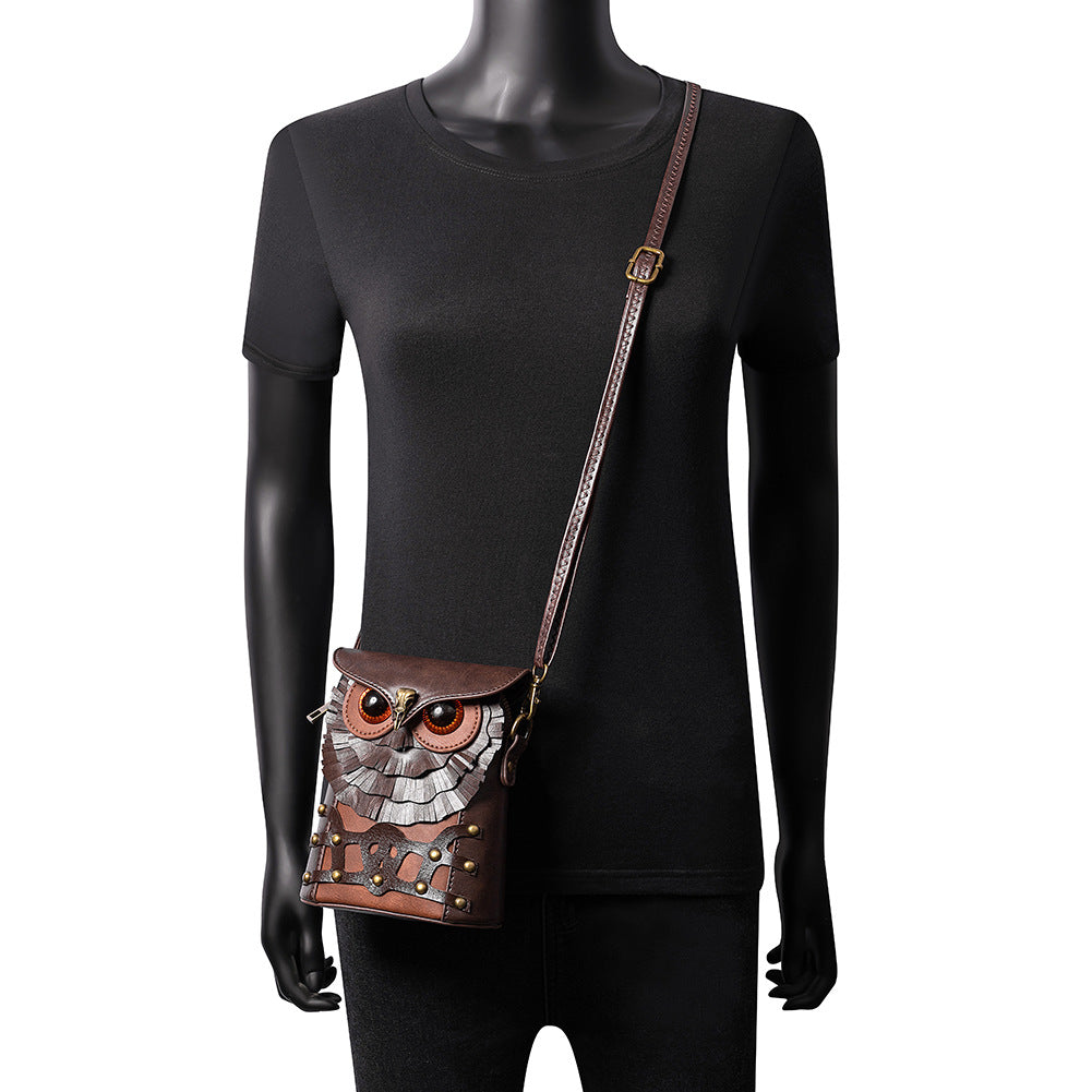 Handcrafted Owl Crossbody Shoulder Bag – Compact Retro Statement Design, Cruelty-Free PU Leather (Brown)