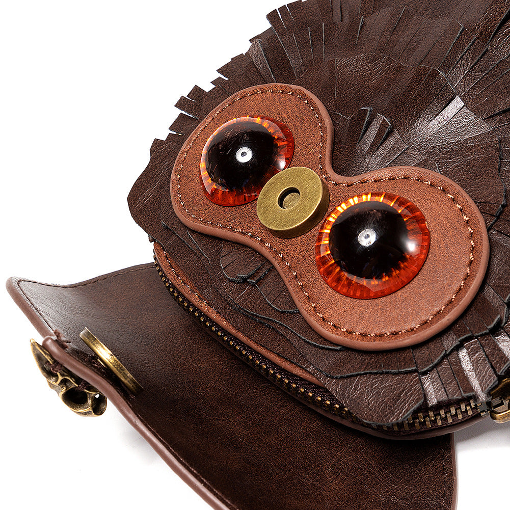 Handcrafted Owl Crossbody Shoulder Bag – Compact Retro Statement Design, Cruelty-Free PU Leather (Brown)