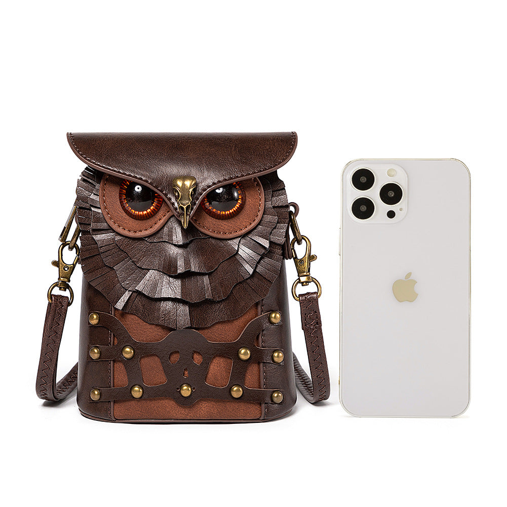 Handcrafted Owl Crossbody Shoulder Bag – Compact Retro Statement Design, Cruelty-Free PU Leather (Brown)