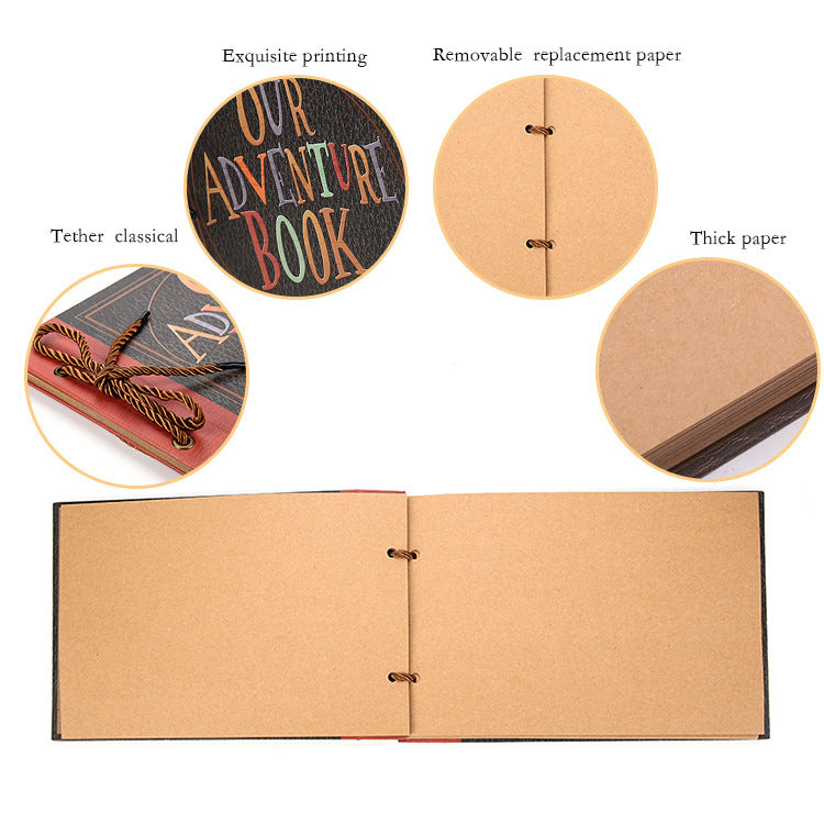 DIY Scrapbook Adventure Album – Retro Kraft Paper Photo Book with String Binding for Travel, Wedding & Memory Keepsakes