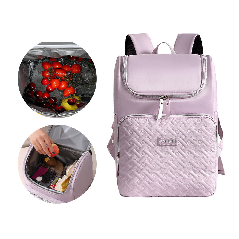 Mist Grey Waterproof Insulated Backpack – Large Capacity Quilted Cooler Bag