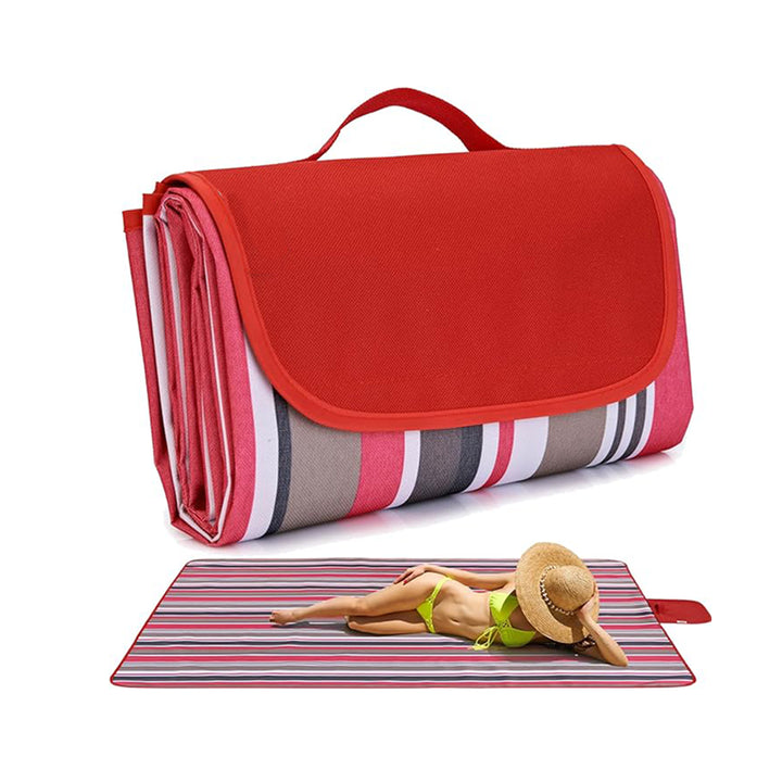 Red Stripe Premium Picnic Blanket – Extra Thick Waterproof Oxford Outdoor Mat (145 × 180cm)