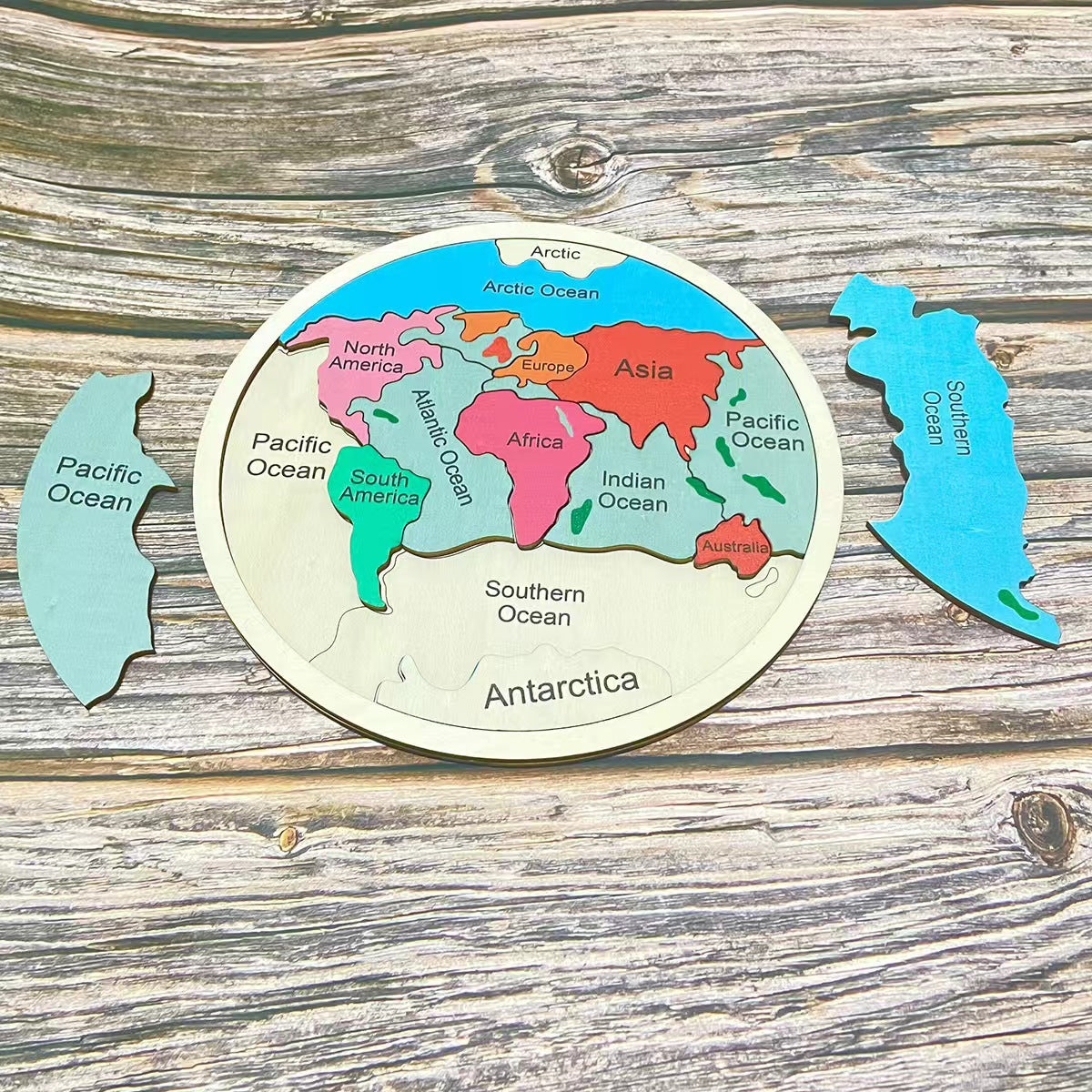 Seven Continents Jigsaw Puzzle - Wooden World Map for Early Geography Learning