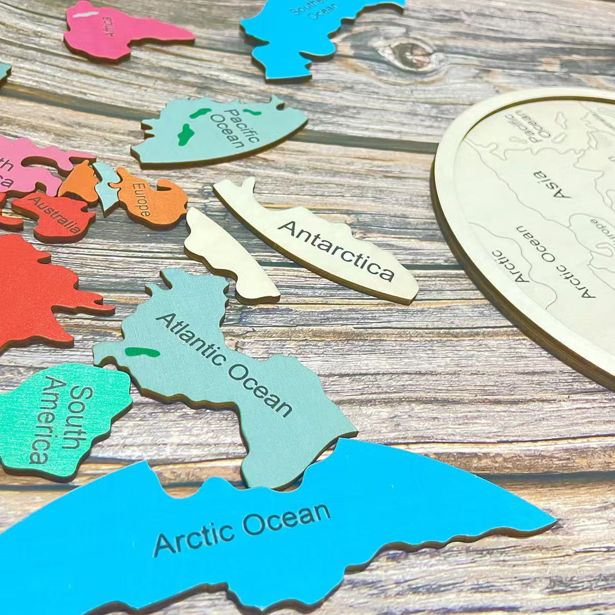 Seven Continents Jigsaw Puzzle - Wooden World Map for Early Geography Learning
