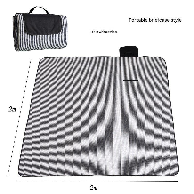 Black and White Thin Striped Waterproof Foldable Picnic Blanket – Extra Large Outdoor Mat (2x2m)