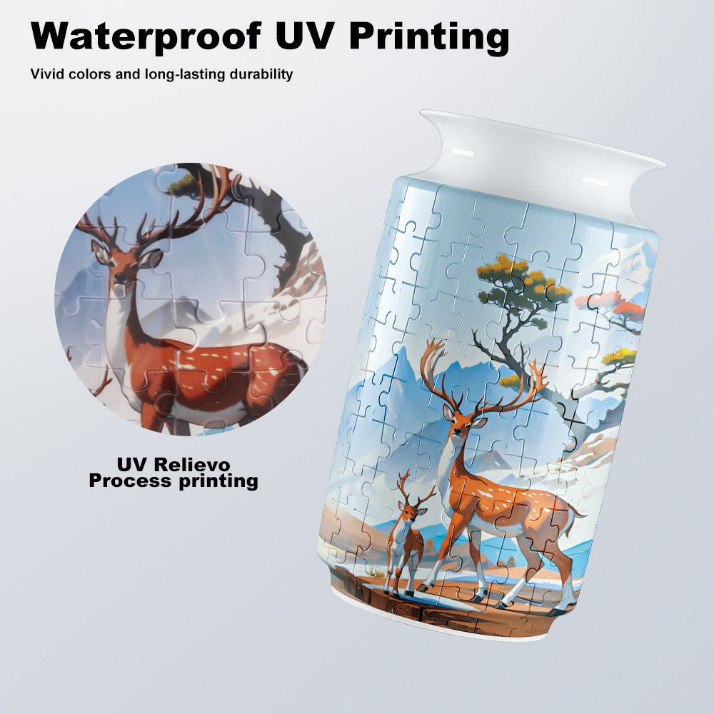 White Flower DIY 3D Puzzle Vase – Creative Jigsaw Flower Holder with Waterproof Liner