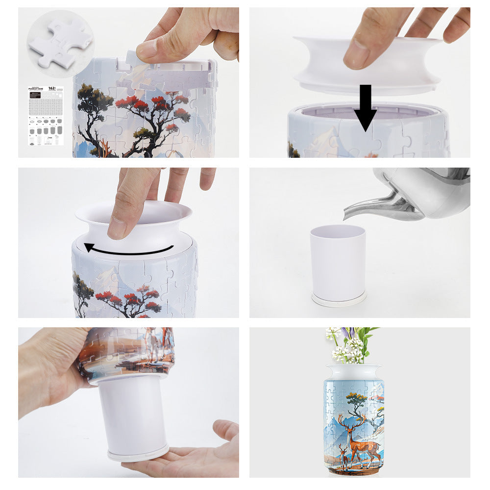 Colourful Flower DIY 3D Puzzle Vase – Creative Jigsaw Flower Holder with Waterproof Liner