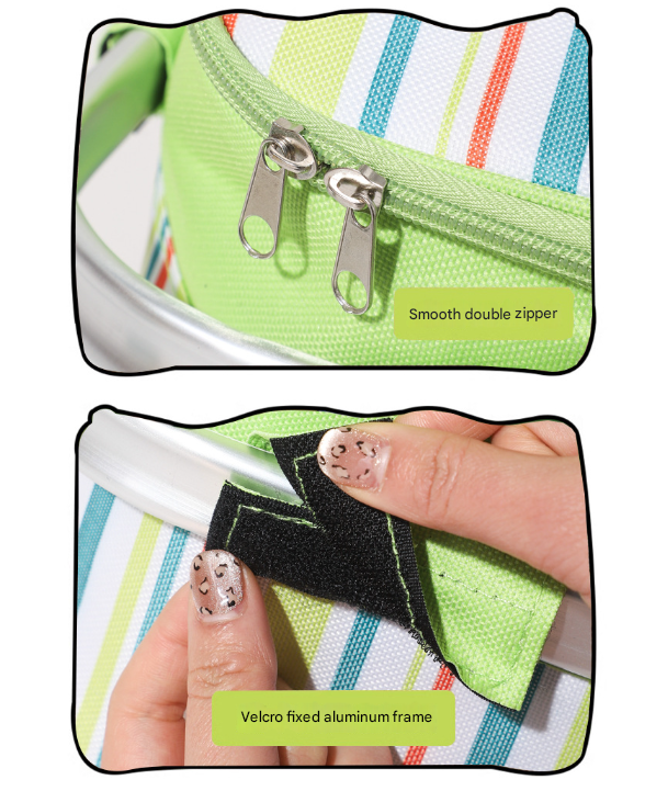 Green Stripe Large Insulated Picnic Basket – Foldable 27L Cooler with Aluminium Handles