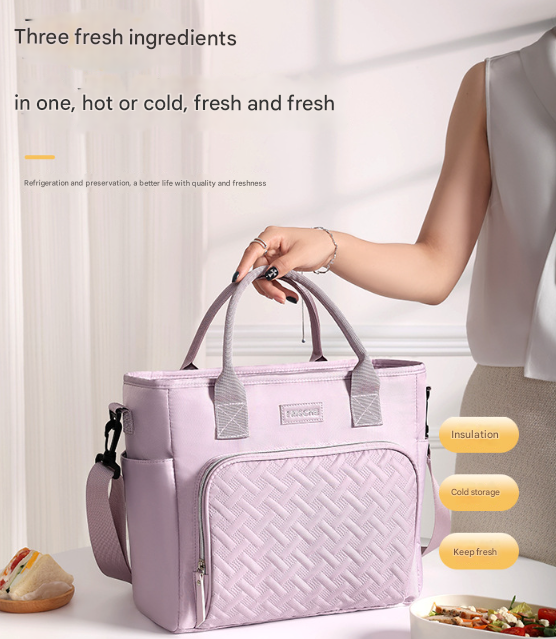 Midnight Black Chic Insulated Lunch Tote Bag – Large Capacity Quilted Cooler Tote