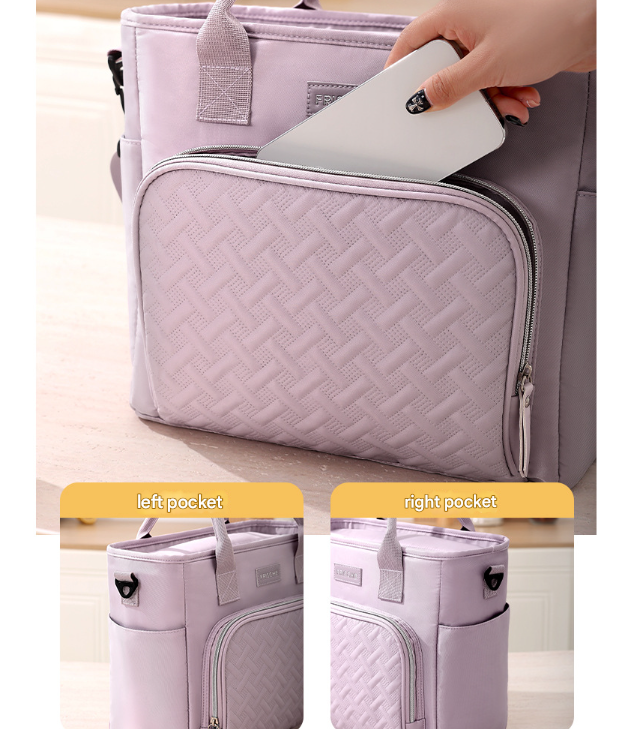 Lilac Purple Chic Insulated Lunch Tote Bag – Large Capacity Quilted Cooler Tote