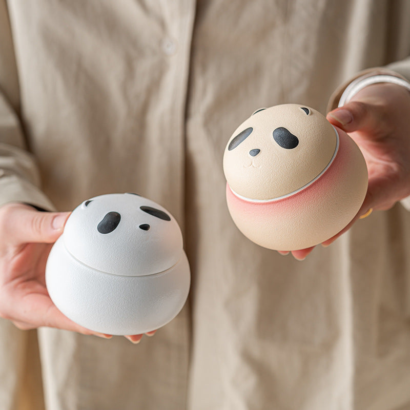 Artisanal Animal-Shaped Ceramic Tea Storage Jar with Gift Box - 140ml Capacity, Textured Finish (White)