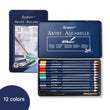 Giorgione Artist Aquarelle Watercolour Pencils – 12-Colour Water-Soluble Set with Tin Case