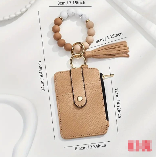 Sunflower Wristlet Keychain Wallet – Silicone Beaded Bracelet with Card Holder, Tassel & Hands-Free Keyring for Women
