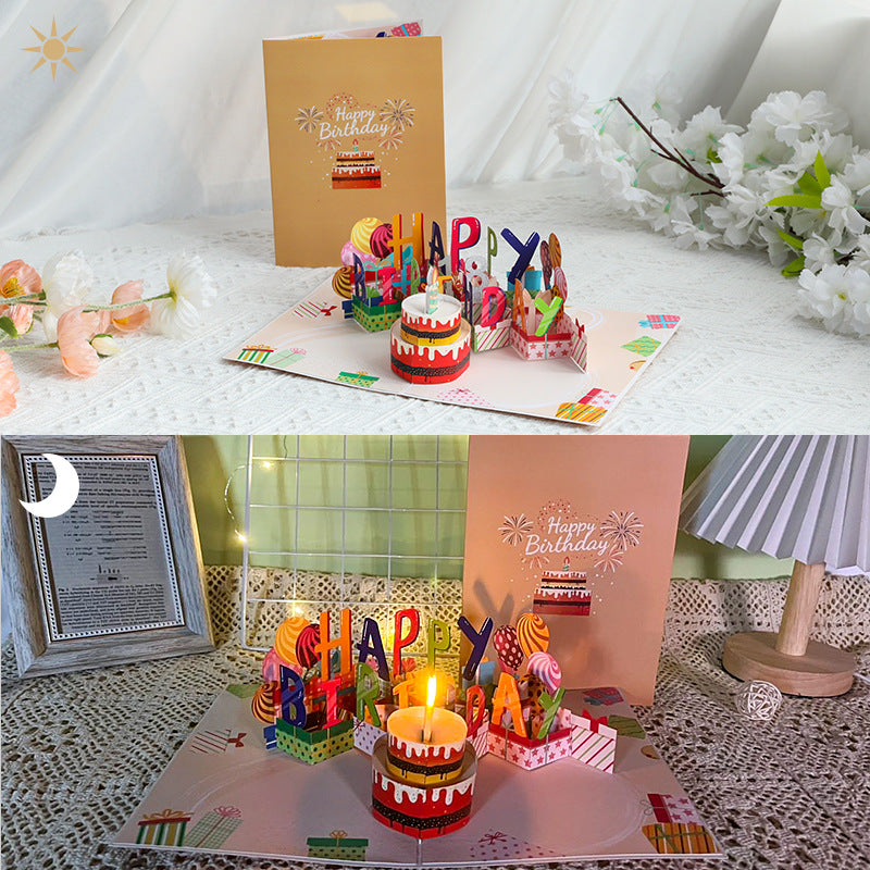Interactive 3D Pop-Up Birthday Card with Music, Lights & Blow-Out Candle – Musical Greeting Card