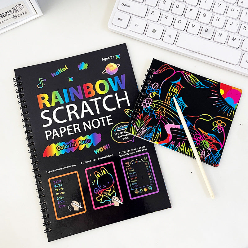Rainbow Scratch Paper Note Set – 3-Pack Multi-Size DIY Art Paper Magic Drawing Books