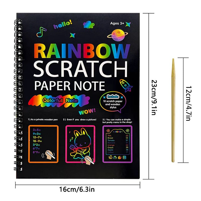 Rainbow Scratch Paper Note Set – 3-Pack Multi-Size DIY Art Paper Magic Drawing Books