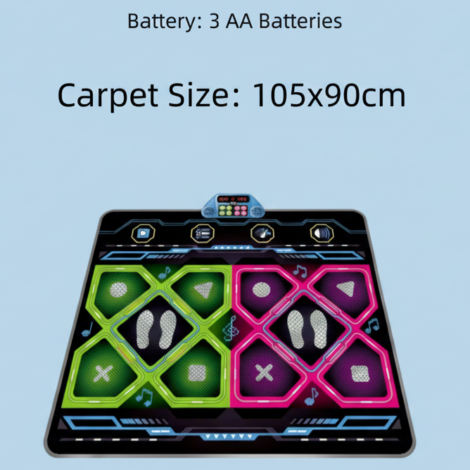 Kids Dual Player Dance Mat – Extra-Large Electronic Music Game Pad with Lights & Rhythm Modes
