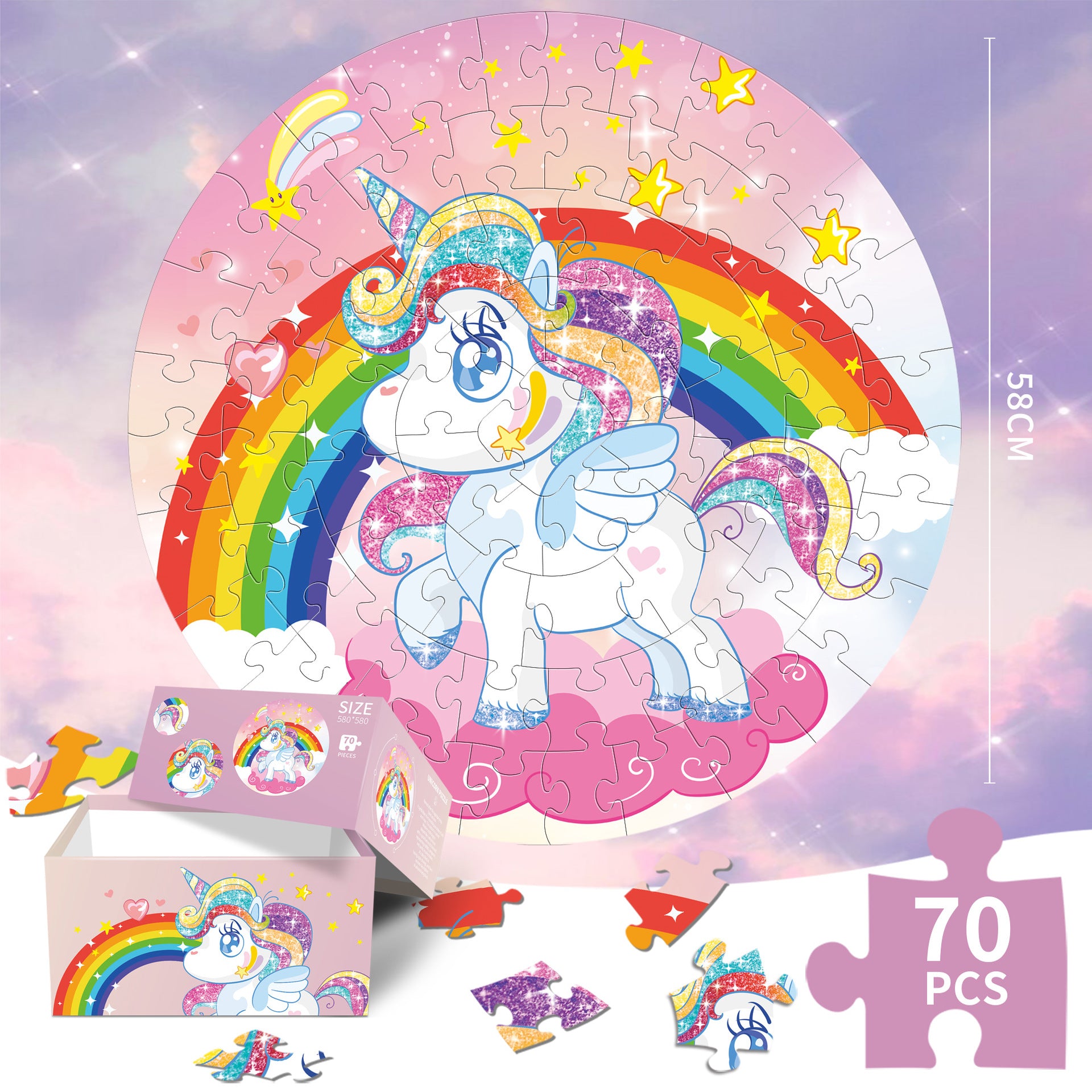 Unicorn Jigsaw Puzzle – 70 Piece Round Enchanted World for Fun Imaginative Learning