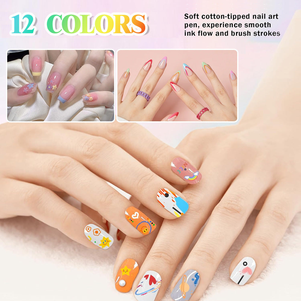 12-Colour Nail Art Marker Pen Set – 0.7mm Fine Tip Acrylic Paint Pens for DIY Nail Designs & Creative Expression
