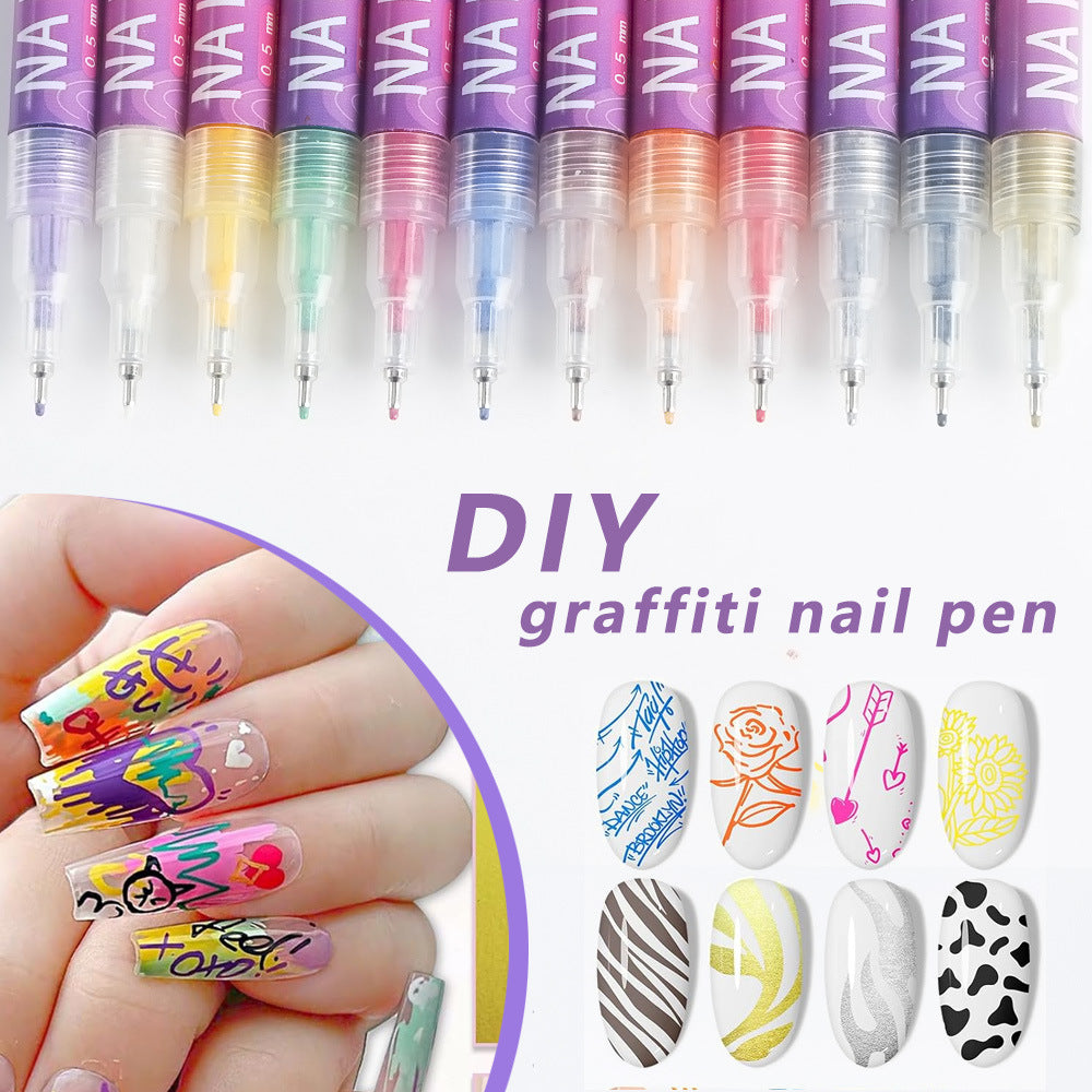 12-Colour Nail Art Marker Pen Set – 0.5mm Fine Tip Acrylic Paint Pens for DIY Manicure, Graffiti Nail Designs & Creative Expression