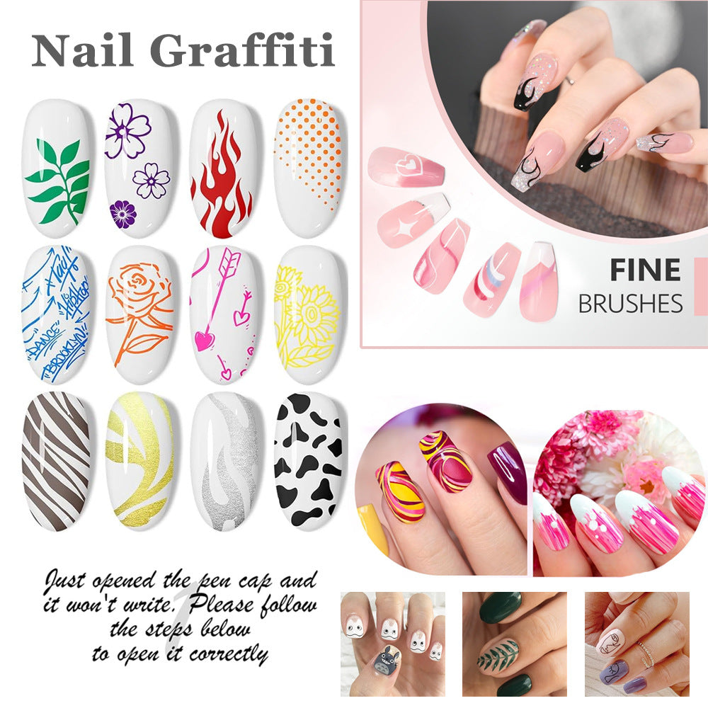 12-Colour Nail Art Marker Pen Set – 0.5mm Fine Tip Acrylic Paint Pens for DIY Manicure, Graffiti Nail Designs & Creative Expression