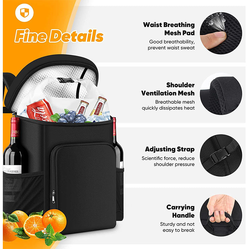 45-Can Large Insulated Cooler Backpack – Waterproof Oxford Cooler Bag with 36-Hour Cooling (Black)