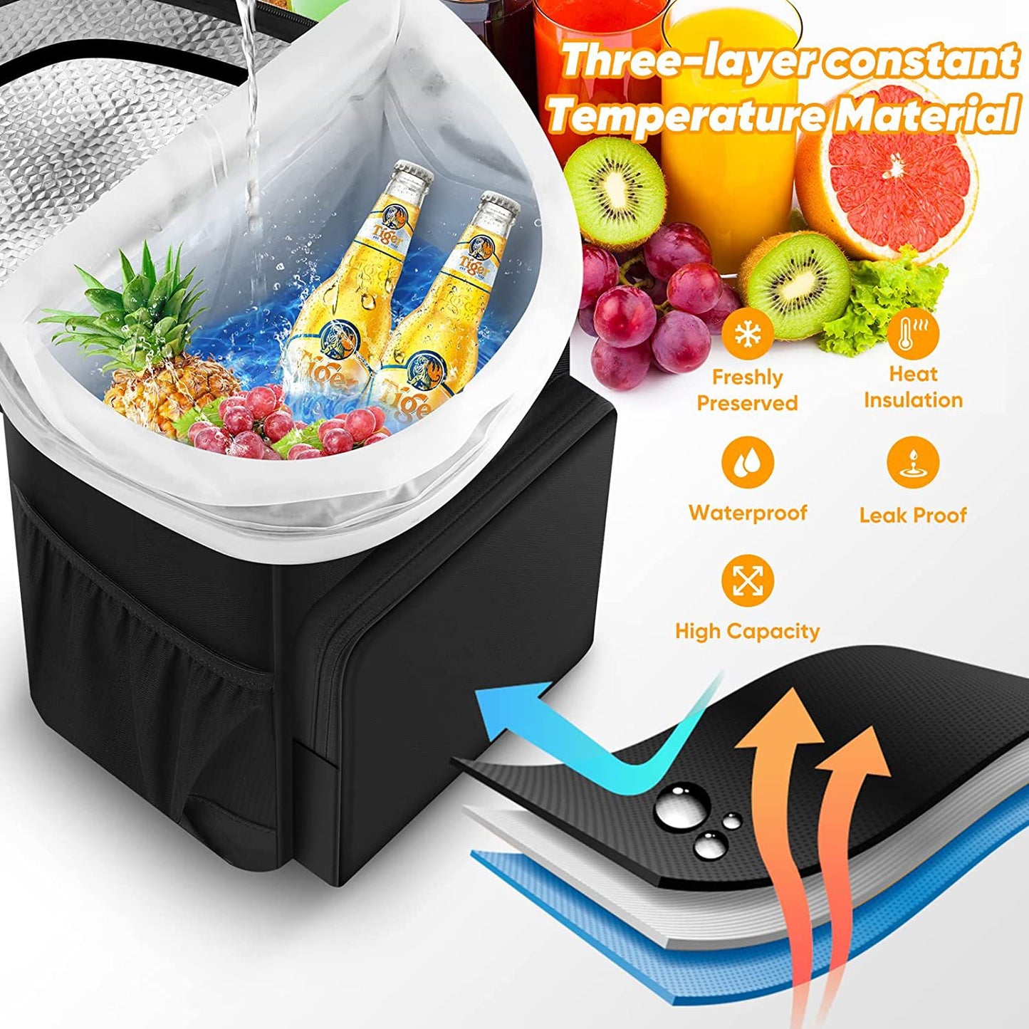 45-Can Large Insulated Cooler Backpack – Waterproof Oxford Cooler Bag with 36-Hour Cooling (Black)