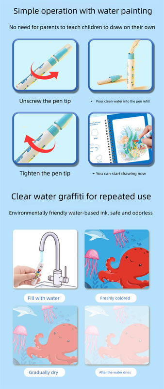 Magic Water Colouring Books Kids 2 Pack – Reusable Animals & Sea World Mess-Free Drawing Set