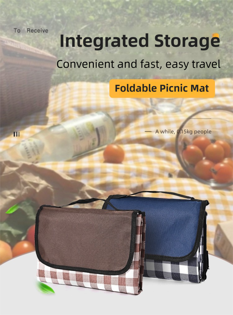 Yellow Checkered Waterproof Picnic Blanket 150x100cm – Foldable Oxford Outdoor & Indoor Picnic Mat (Portable Carry Design)