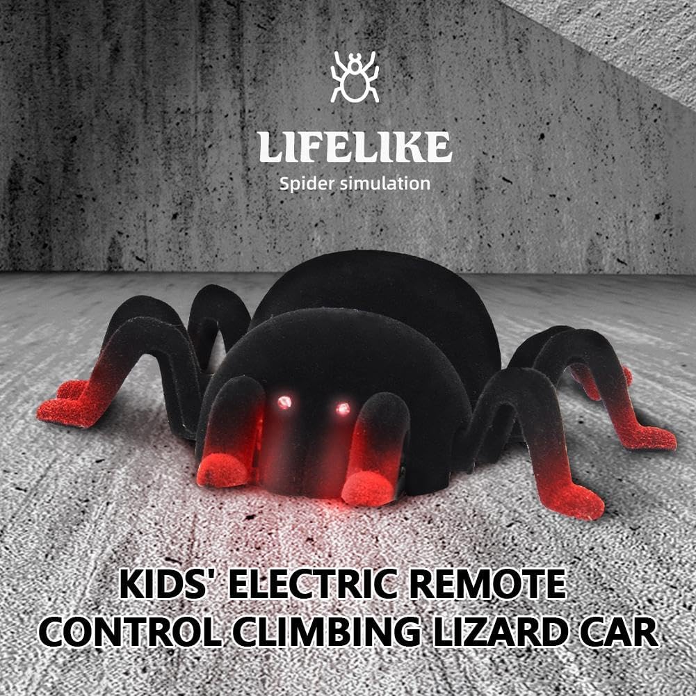 RC Wall Climbing Spider Toy – Remote Control Fuzzy Tarantula with LED Eyes & Rechargeable Battery