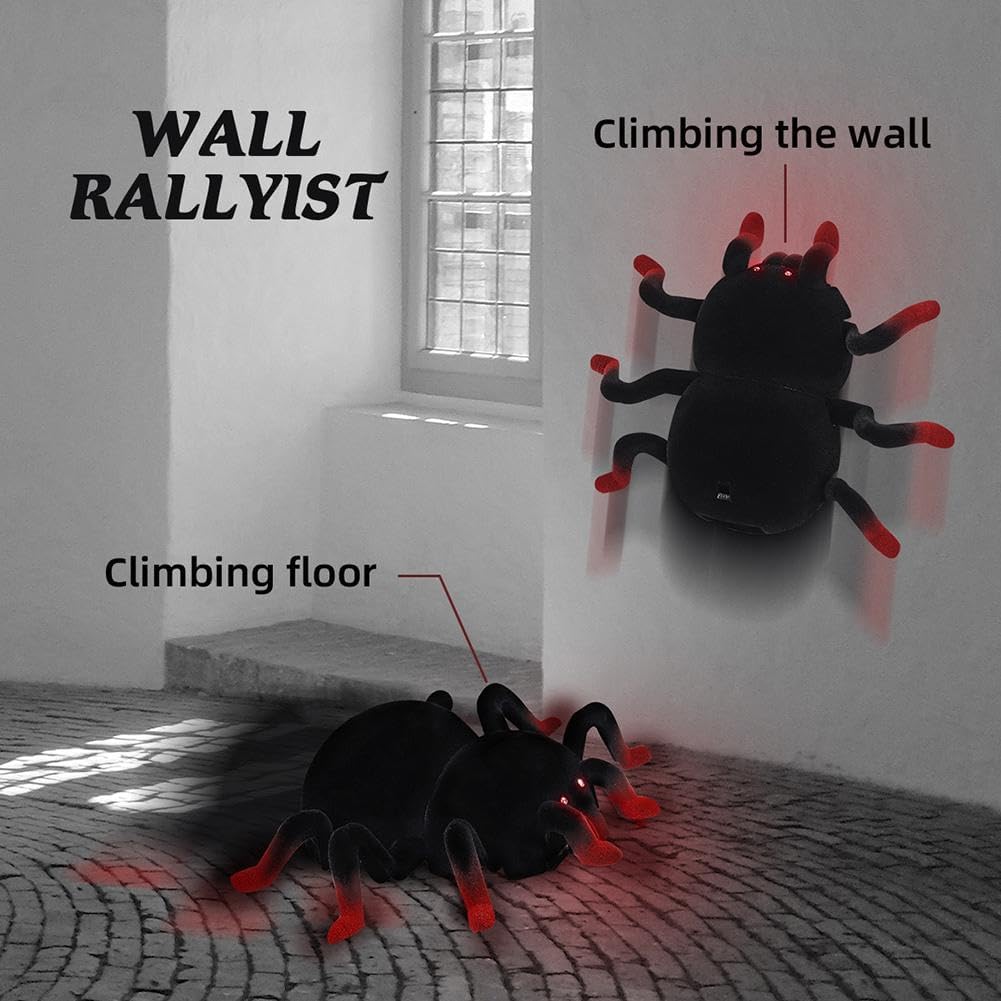 RC Wall Climbing Spider Toy – Remote Control Fuzzy Tarantula with LED Eyes & Rechargeable Battery