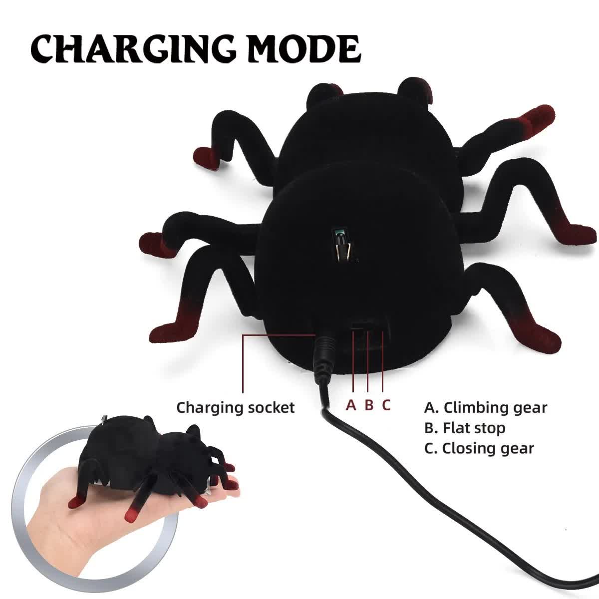 RC Wall Climbing Spider Toy – Remote Control Fuzzy Tarantula with LED Eyes & Rechargeable Battery